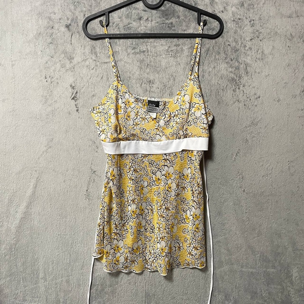 Vintage Y2K Yellow Floral Babydoll Spaghetti Strap Cami Top Medium